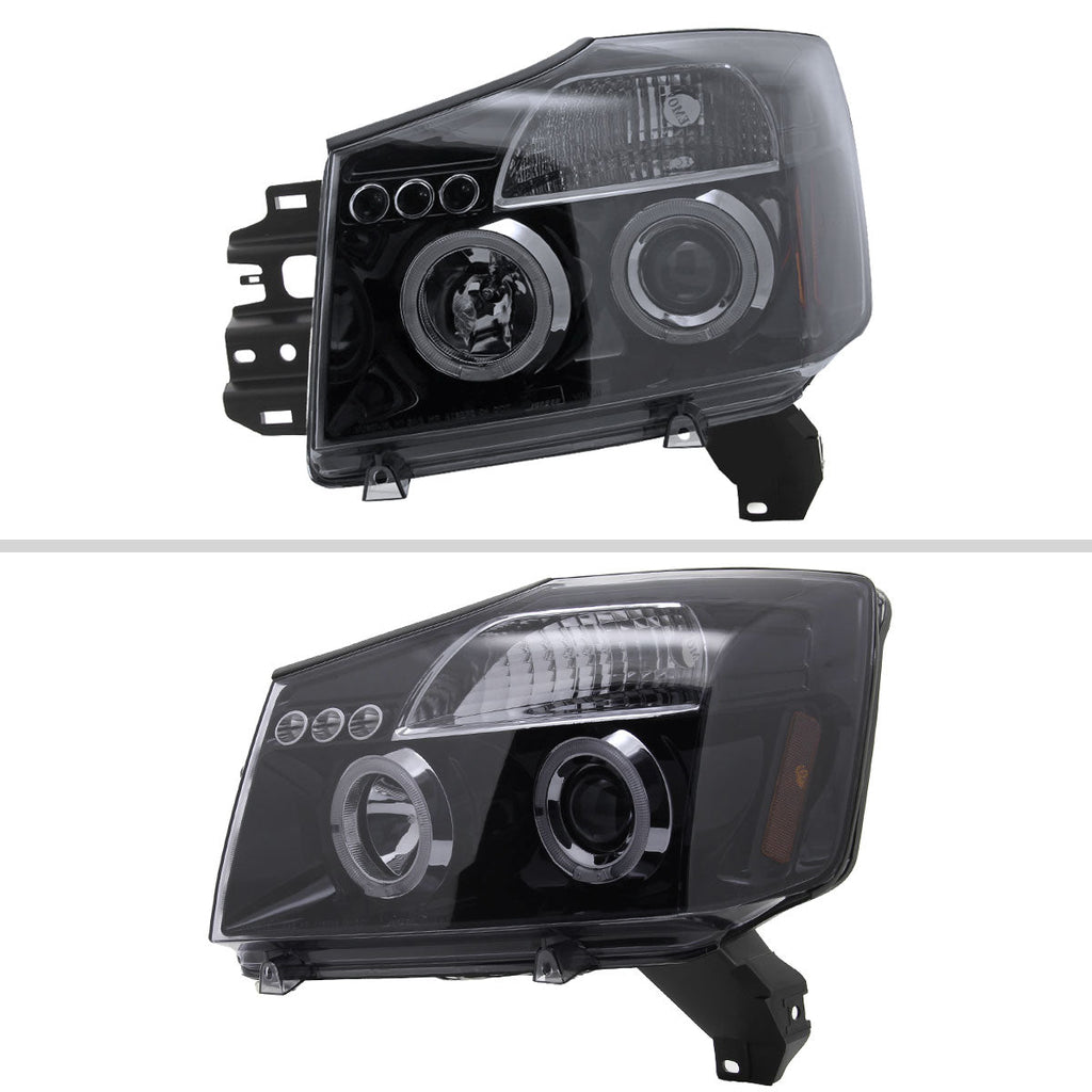 2004-2015 Nissan Titan/ 2004-2007 Armada Dual Halo Projector Headlights (Glossy Black Housing/Smoked Lens)