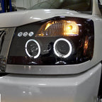 2004-2015 Nissan Titan/ 2004-2007 Armada Dual Halo Projector Headlights (Glossy Black Housing/Smoked Lens)