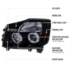 2004-2015 Nissan Titan/ 2004-2007 Armada Dual Halo Projector Headlights (Glossy Black Housing/Smoked Lens)