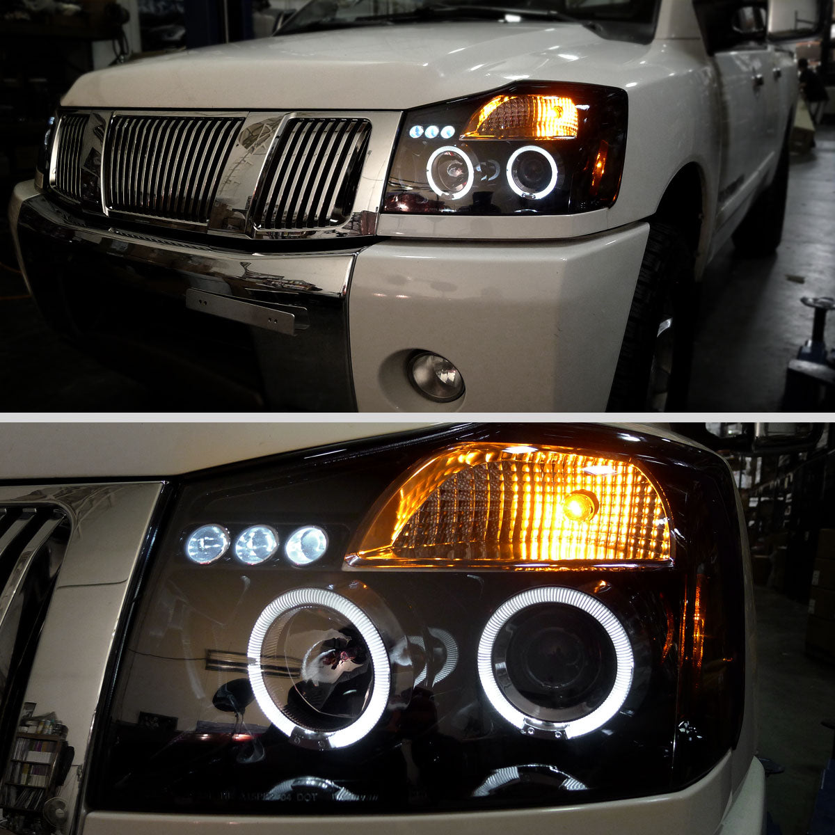 2004-2015 Nissan Titan/ 2004-2007 Armada Dual Halo Projector Headlights (Glossy Black Housing/Smoked Lens)