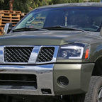 2004-2015 Nissan Titan / 2004-2007 Armada LED C-Bar Projector Headlights w/ Switchback Sequential Turn Signals (Matte Black Housing/Clear Lens)