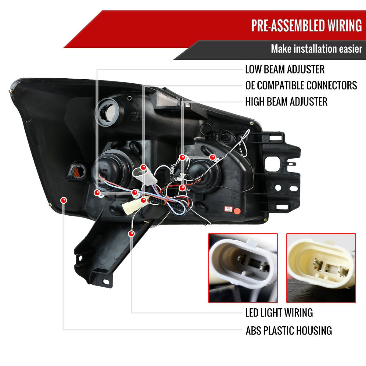 2004-2015 Nissan Titan/ 2004-2007 Armada Dual Halo Projector Headlights (Matte Black Housing/Clear Lens)