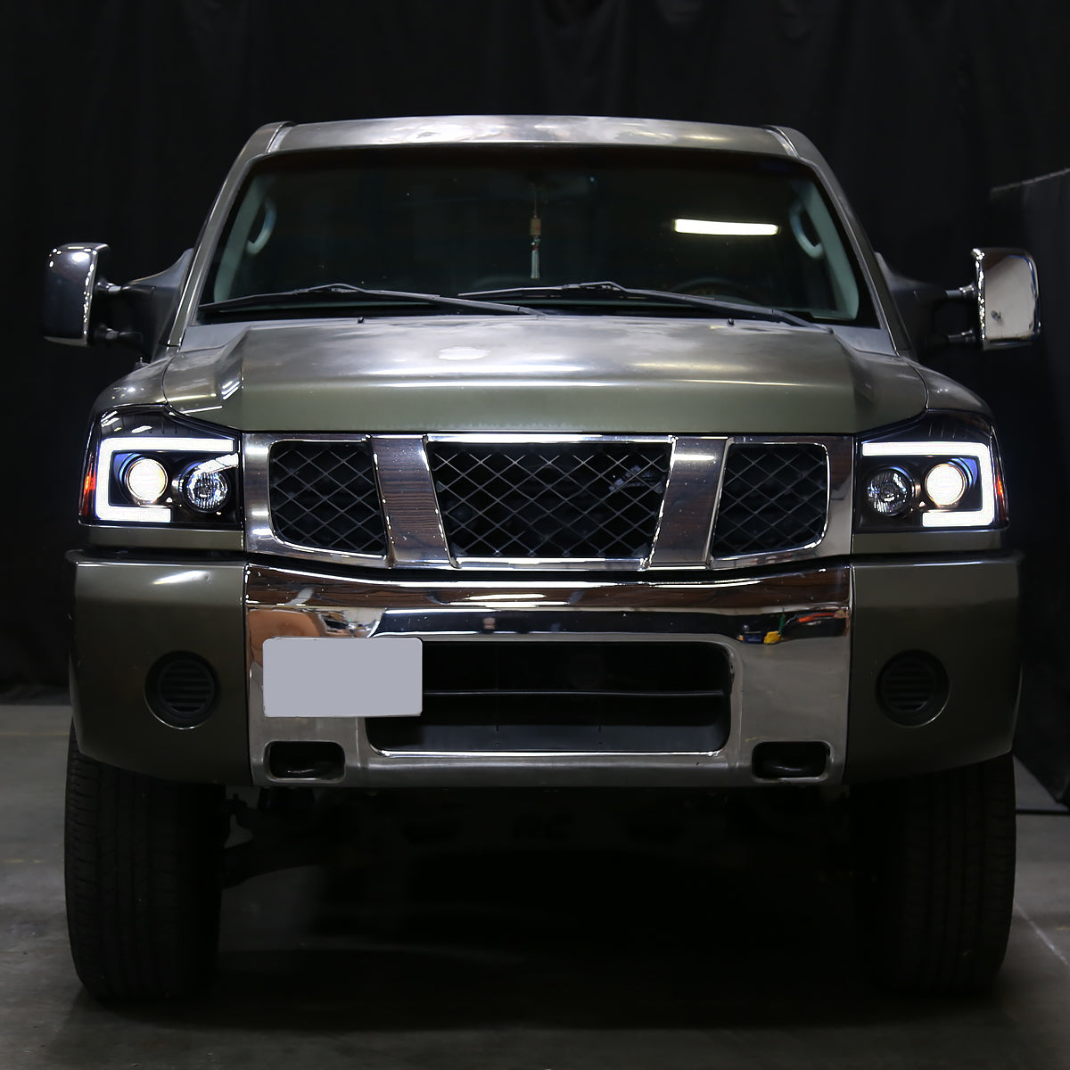2004-2015 Nissan Titan/ 2004-2007 Armada LED C-Bar Projector Headlights w/ Switchback Sequential Turn Signals (Black Housing/Smoked Lens)