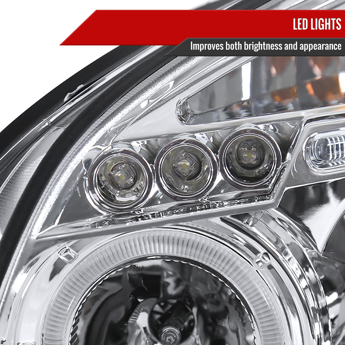 2005-2009 Hyundai Tucson Single Halo Projector Headlights (Chrome Housing/Clear Lens)