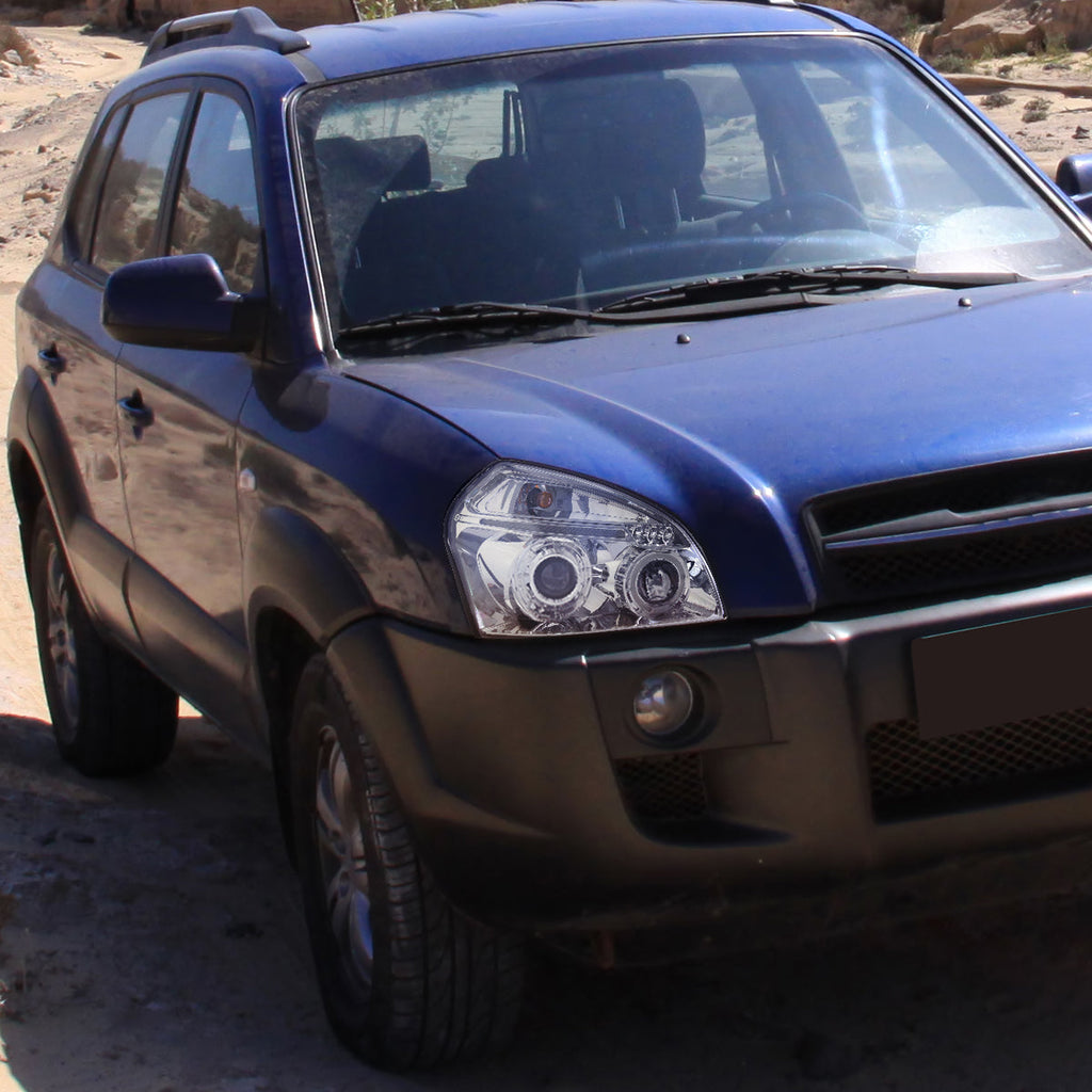 2005-2009 Hyundai Tucson Single Halo Projector Headlights (Chrome Housing/Clear Lens)