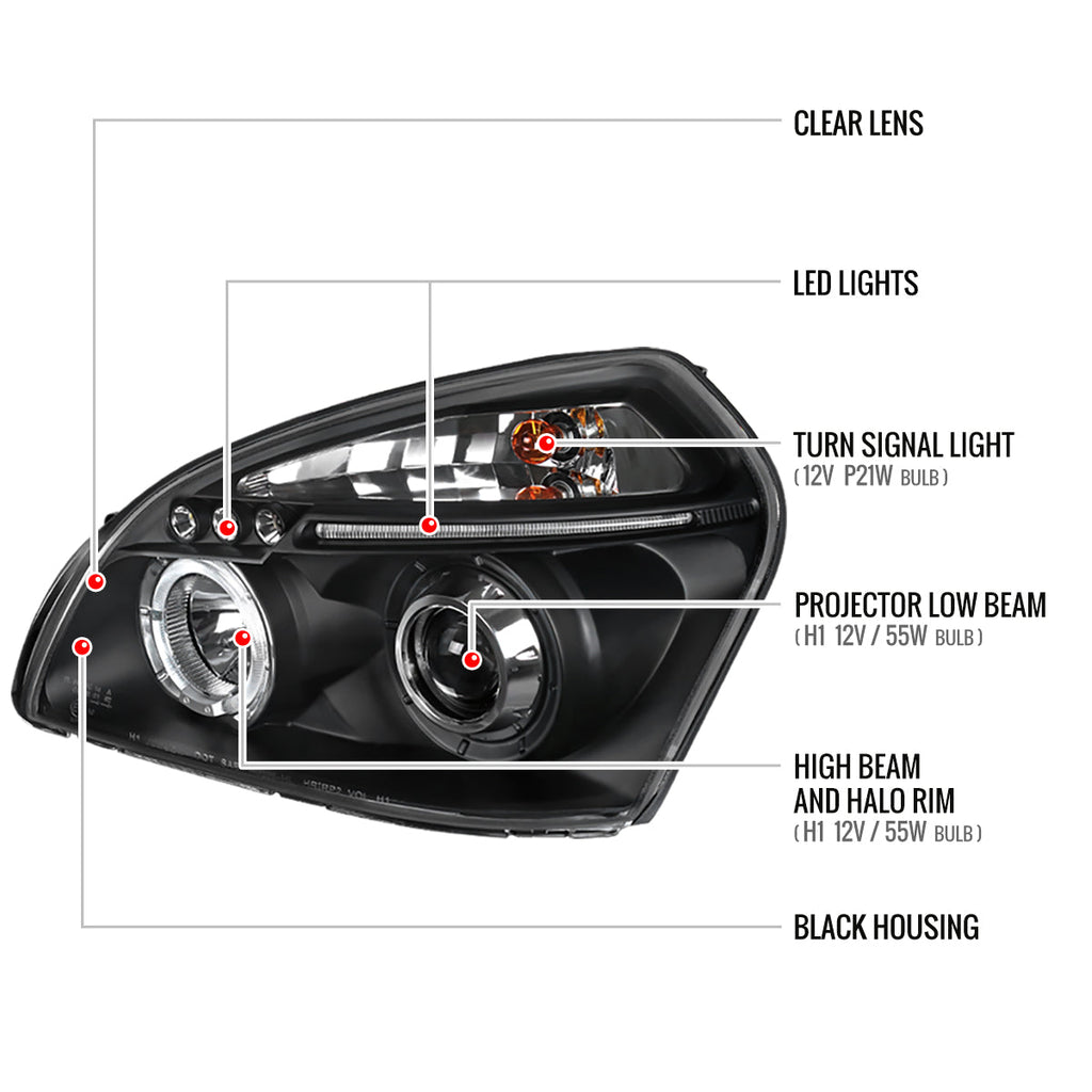 2005-2009 Hyundai Tucson Single Halo Projector Headlights (Matte Black Housing/Clear Lens)