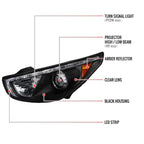 2010-2013 Hyundai Tucson Projector Headlights w/ LED Light Strip (Matte Black Housing/Clear Lens)