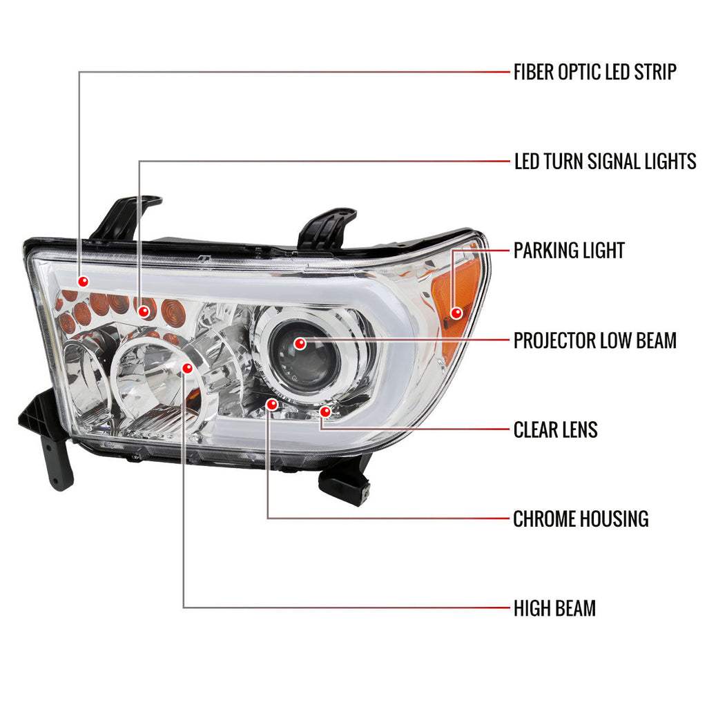 2007-2013 Toyota Tundra/2008-2017 Sequoia Retro Style LED Tube Projector Headlights with LED Turn Signals (Chrome Housing/Clear Lens)