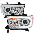 2007-2013 Toyota Tundra/2008-2017 Sequoia Retro Style LED Tube Projector Headlights with LED Turn Signals (Chrome Housing/Clear Lens)