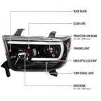 2007-2013 Toyota Tundra/ 2008-2017 Sequoia LED C-Bar Projector Headlights (Jet Black Housing/Clear Lens)