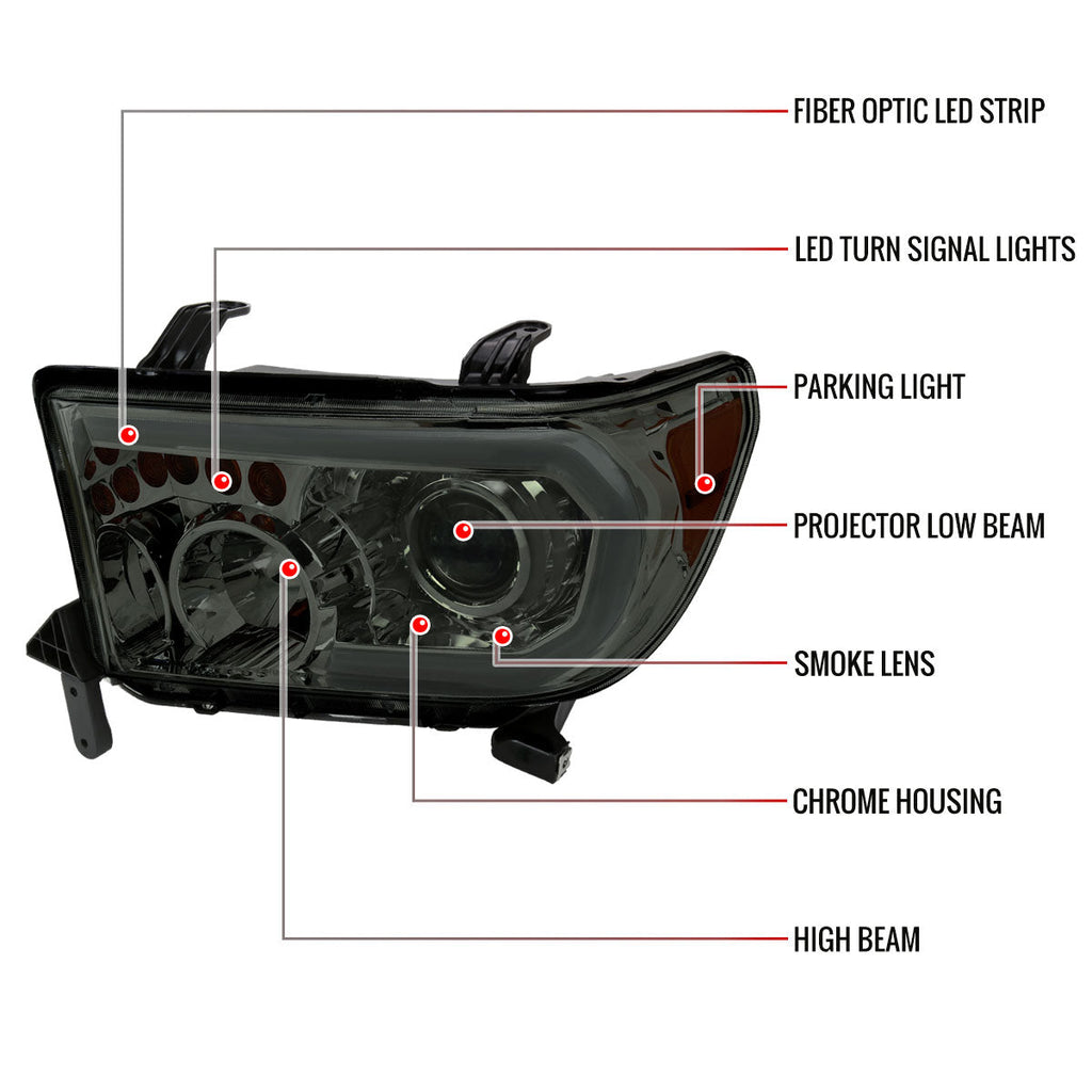 2007-2013 Toyota Tundra/2008-2017 Sequoia Retro Style LED Tube Projector Headlights with LED Turn Signals (Chrome Housing/Smoked Lens)