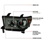 2007-2013 Toyota Tundra/ 2008-2017 Sequoia Switchback Sequential LED C-Bar Projector Headlights (Chrome Housing/Smoked Lens)