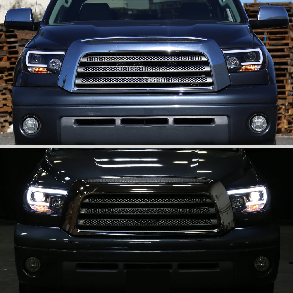 2007-2013 Toyota Tundra/ 2008-2017 Sequoia LED C-Bar Projector Headlights (Black Housing/Clear Lens)