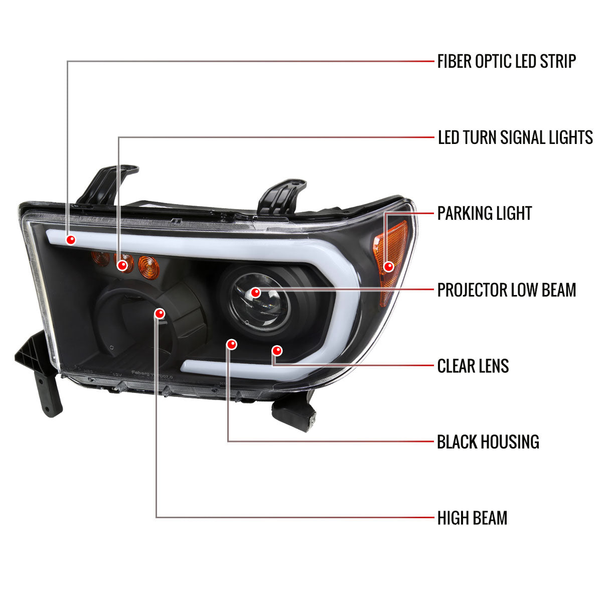 2007-2013 Toyota Tundra/2008-2017 Sequoia Retro Style LED Tube Projector Headlights with LED Turn Signals (Matte Black Housing/Clear Lens)