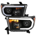 2007-2013 Toyota Tundra/2008-2017 Sequoia Retro Style LED Tube Projector Headlights with LED Turn Signals (Matte Black Housing/Clear Lens)