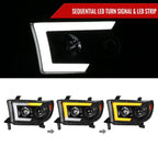 2007-2013 Toyota Tundra/ 2008-2017 Sequoia LED C-Bar Projector Headlights w/ Switchback Sequential Turn Signals (Matte Black Housing/Clear Lens)