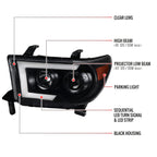2007-2013 Toyota Tundra/ 2008-2017 Sequoia LED C-Bar Projector Headlights w/ Switchback Sequential Turn Signals (Matte Black Housing/Clear Lens)