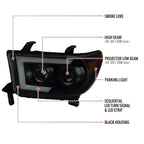 2007-2013 Toyota Tundra/ 2008-2017 Sequoia Switchback Sequential LED C-Bar Projector Headlights (Black Housing/Smoked Lens)