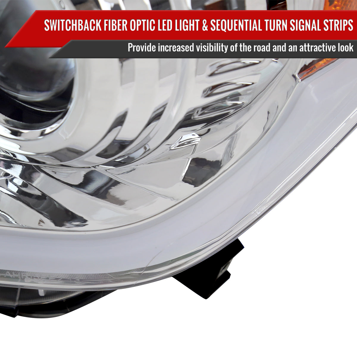2014-2021 Toyota Tundra LED Switchback Sequential Turn Signal LED Bar Projector Headlights (Chrome Housing/Clear Lens)