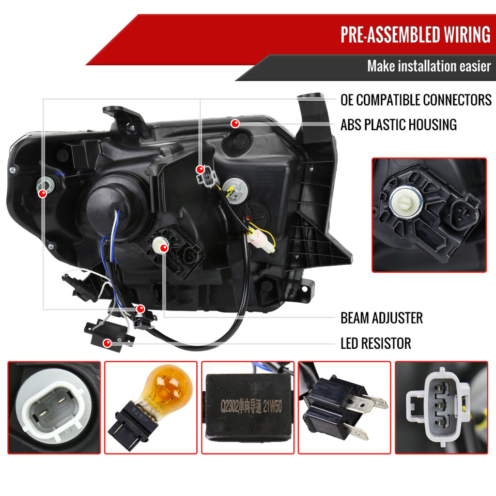 2014-2021 Toyota Tundra LED Switchback Sequential Turn Signal LED Bar Projector Headlights (Chrome Housing/Smoked Lens)