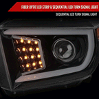 2014-2021 Toyota Tundra LED C-Bar Projector Headlights w/ Sequential Turn Signal Lights (Jet Black Housing/Clear Lens)
