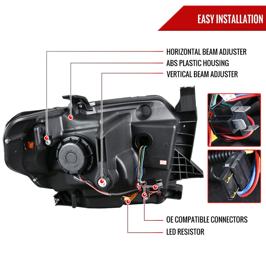 2014-2021 Toyota Tundra LED C-Bar Projector Headlights w/ Sequential Turn Signal Lights (Jet Black Housing/Clear Lens)