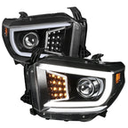 2014-2021 Toyota Tundra LED C-Bar Projector Headlights w/ LED Turn Signal Lights  (Glossy Black Housing/Clear Lens)