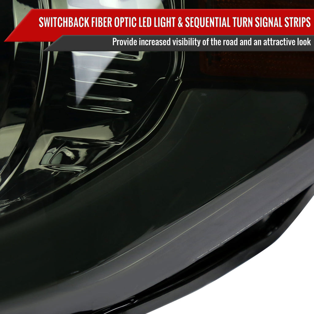 2014-2021 Toyota Tundra LED Switchback Sequential Turn Signal LED Bar Projector Headlights (Chrome Housing/Smoked Lens)