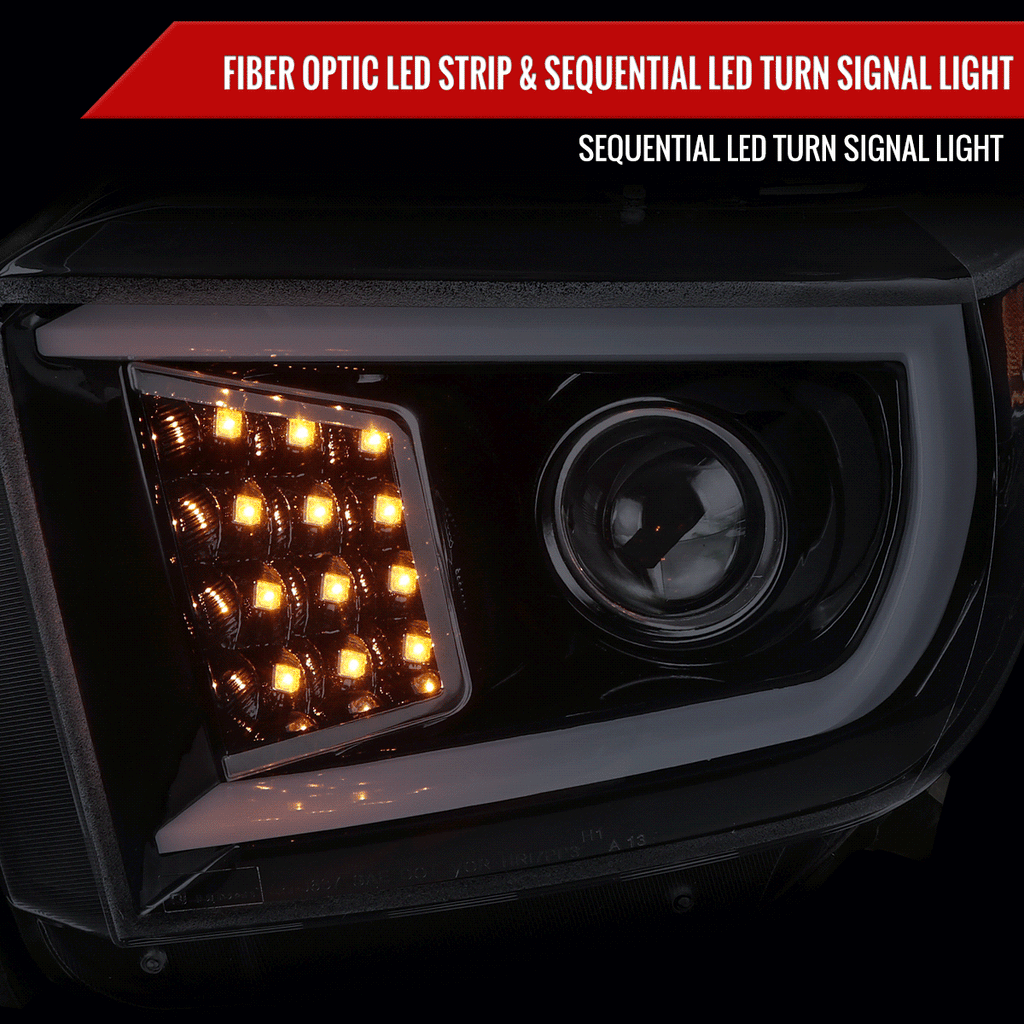 2014-2021 Toyota Tundra LED C-Bar Projector Headlights w/ Sequential Turn Signal Lights (Glossy Black Housing/Smoked Lens)