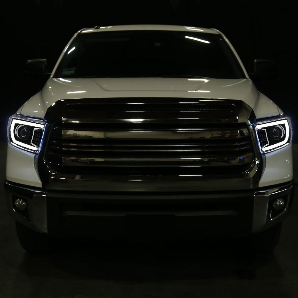 2014-2021 Toyota Tundra LED C-Bar Projector Headlights w/ Sequential Turn Signal Lights (Glossy Black Housing/Smoked Lens)