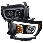 2014-2021 Toyota Tundra LED C-Bar Projector Headlights w/ Sequential Turn Signal Lights (Glossy Black Housing/Smoked Lens)