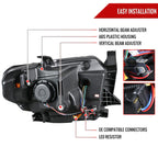 2014-2021 Toyota Tundra LED C-Bar Projector Headlights w/ LED Turn Signal Lights (Glossy Black Housing/Smoked Lens)