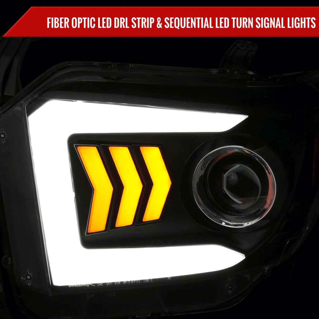 2014-2021 Toyota Tundra LED C-Bar Projector Headlights w/ Sequential Arrow Turn Signals (Matte Black Housing/Clear Lens)