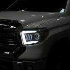 2014-2021 Toyota Tundra LED C-Bar Projector Headlights w/ Sequential Arrow Turn Signals (Matte Black Housing/Clear Lens)