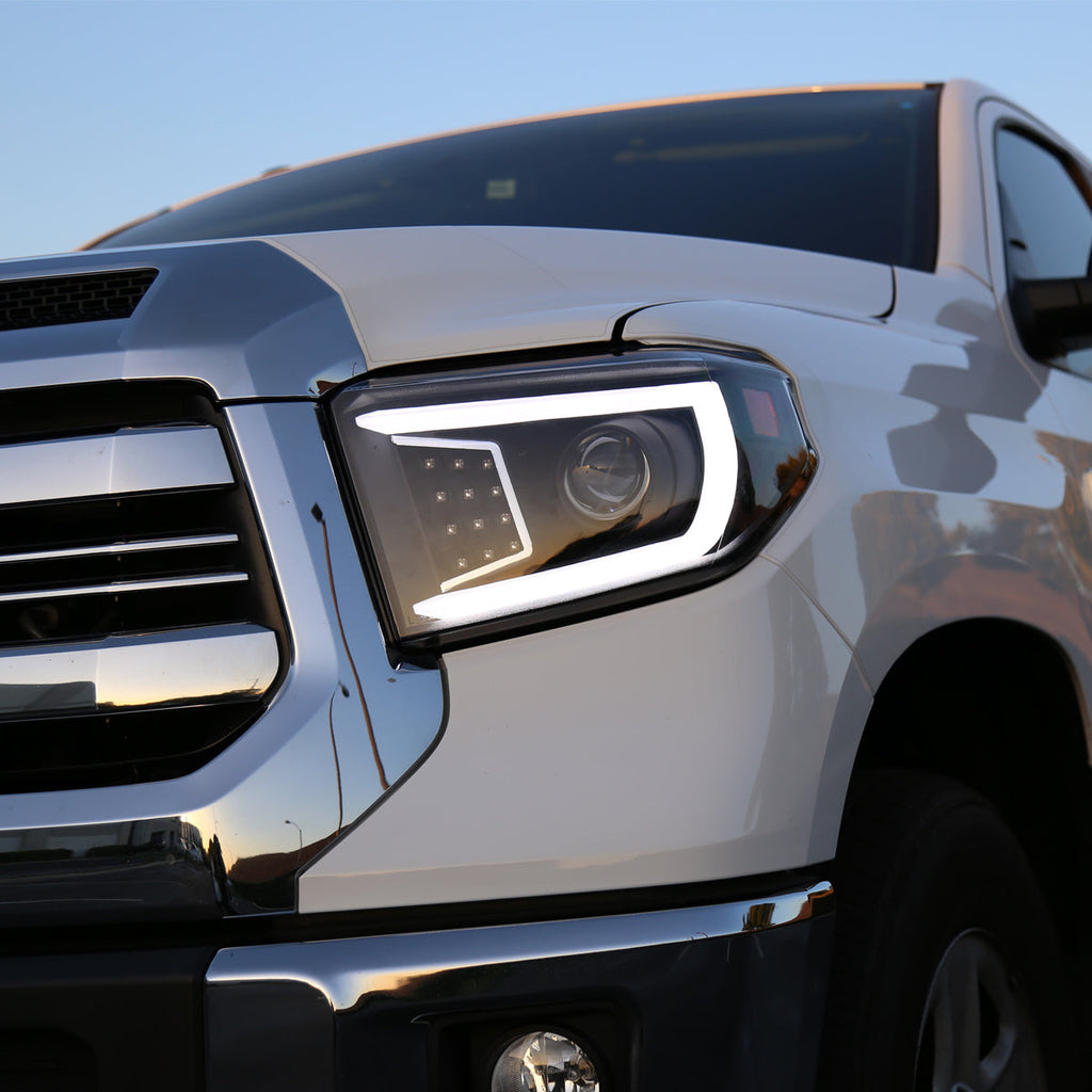 2014-2021 Toyota Tundra LED C-Bar Projector Headlights w/ LED Turn Signal Lights (Matte Black Housing/Clear lens)