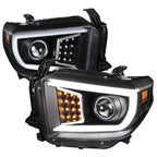 2014-2021 Toyota Tundra LED C-Bar Projector Headlights w/ LED Turn Signal Lights (Matte Black Housing/Clear lens)