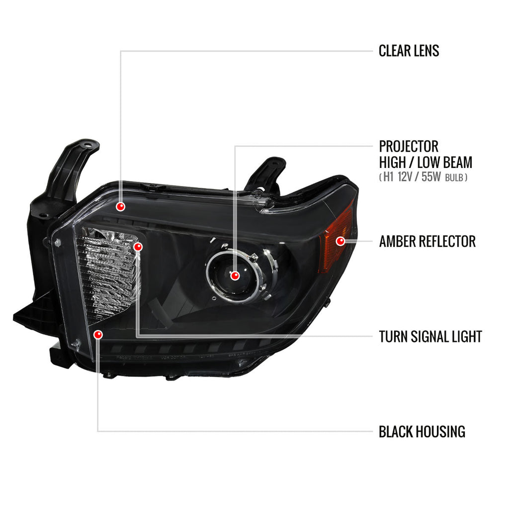 2014-2021 Toyota Tundra Retro Style V2 Projector Headlights (Matte Black Housing/Clear Lens)