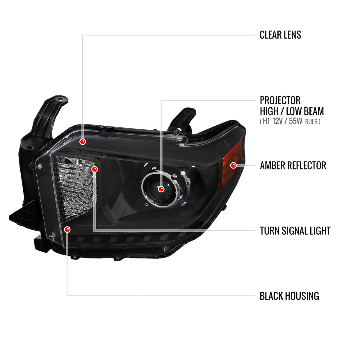 2014-2021 Toyota Tundra Retro Style V2 Projector Headlights (Matte Black Housing/Clear Lens)