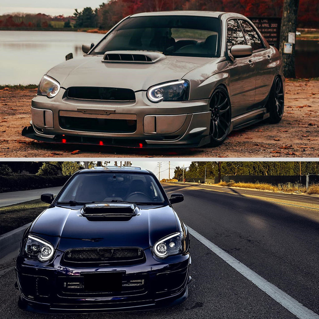 2004-2005 Subaru Impreza WRX/STI Outback Projector Headlights w/ LED Light Bar (Glossy Black Housing/Clear Lens)