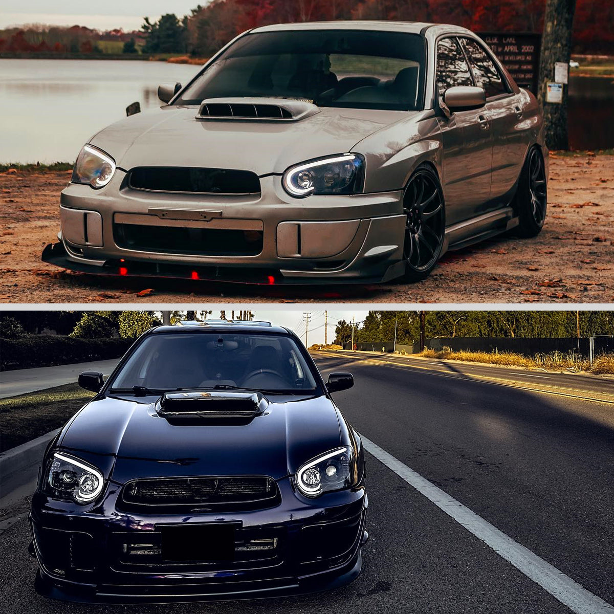 2004-2005 Subaru Impreza WRX/STI Outback Projector Headlights w/ LED Light Bar (Glossy Black Housing/Clear Lens)