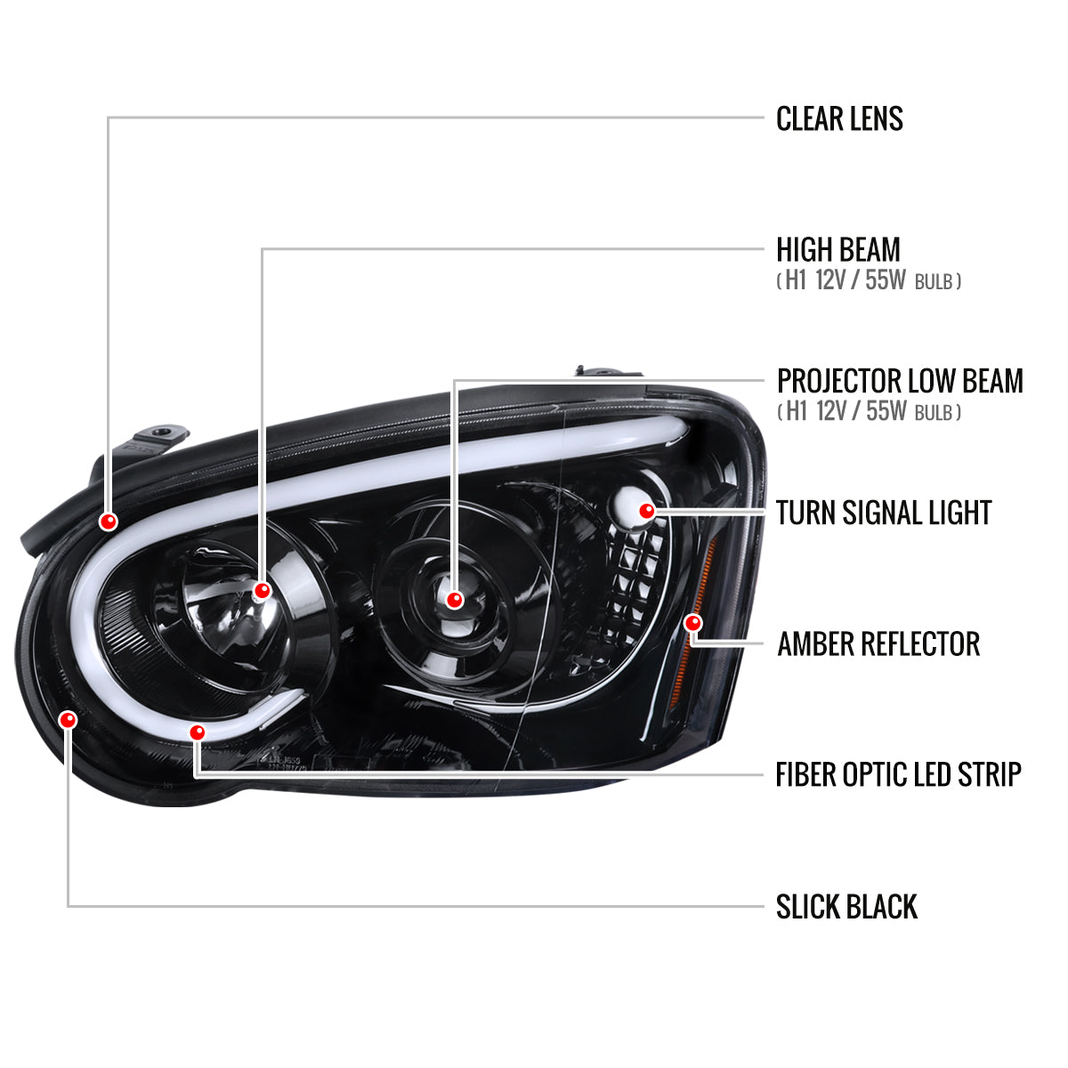 2004-2005 Subaru Impreza WRX/STI Outback Projector Headlights w/ LED Light Bar (Glossy Black Housing/Clear Lens)