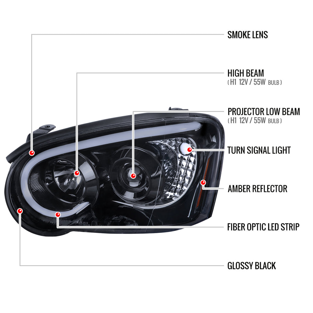2004-2005 Subaru Impreza WRX/STI Outback Projector Headlights w/ LED Light Bar (Glossy Black Housing/Smoked Lens)