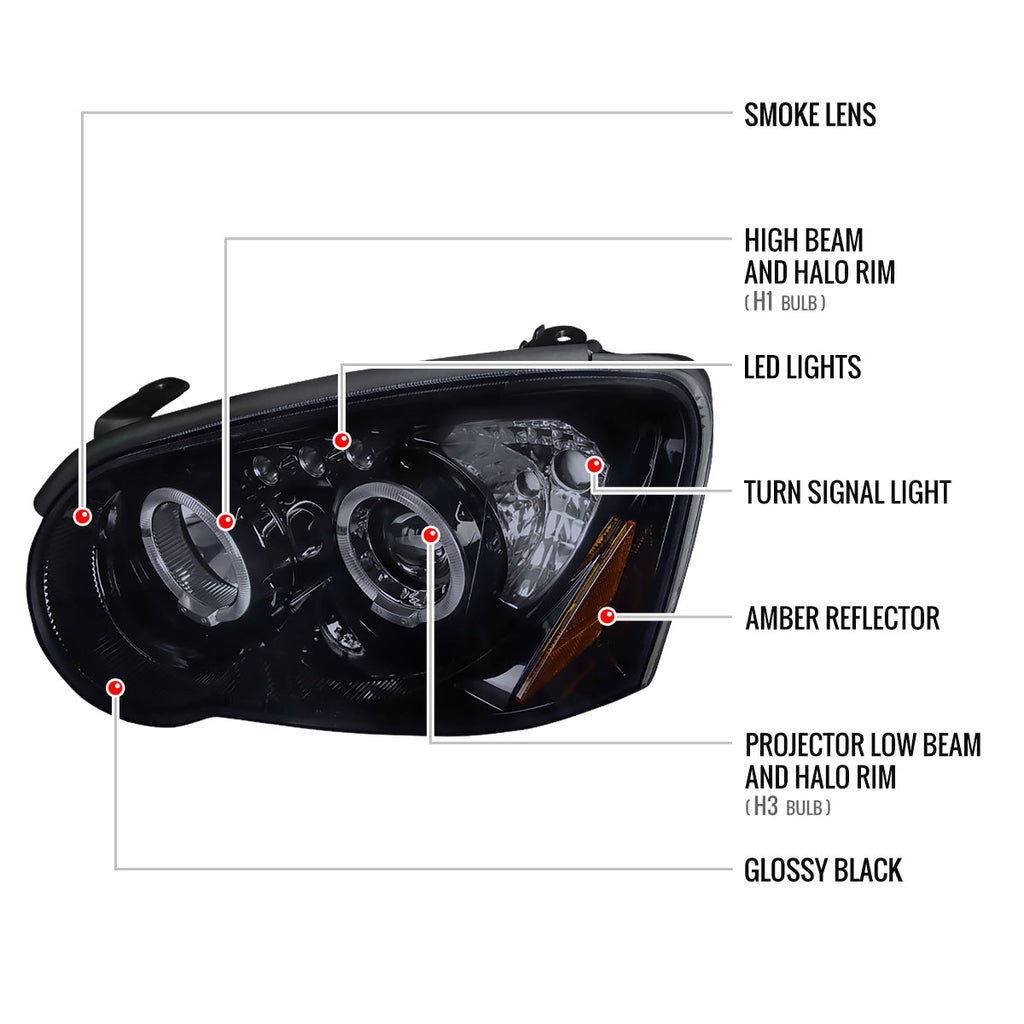 2004-2005 Subaru Impreza WRX/STI Outback Dual Halo Projector Headlights (Glossy Black Housing/Smoked Lens)