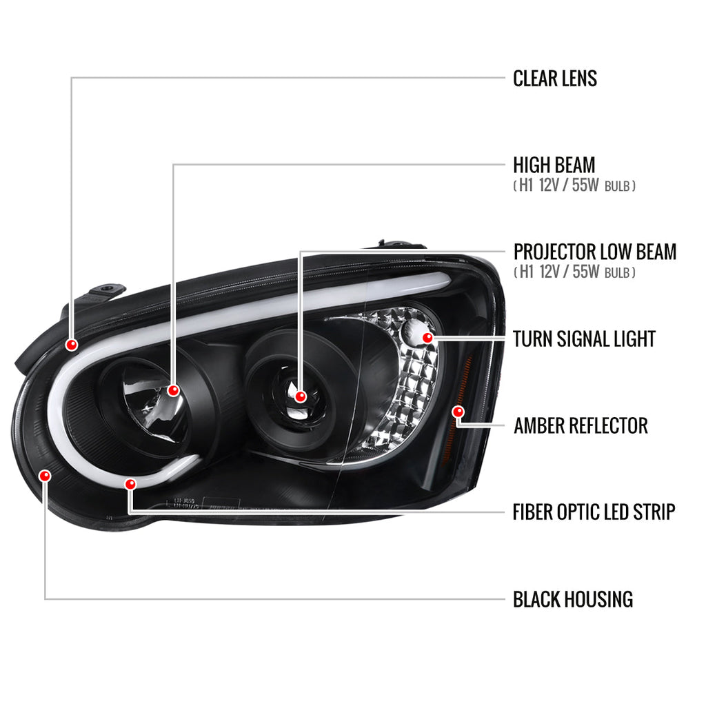 2004-2005 Subaru Impreza WRX/STI Outback Projector Headlights w/ LED Bar (Matte Black Housing/Clear Lens)