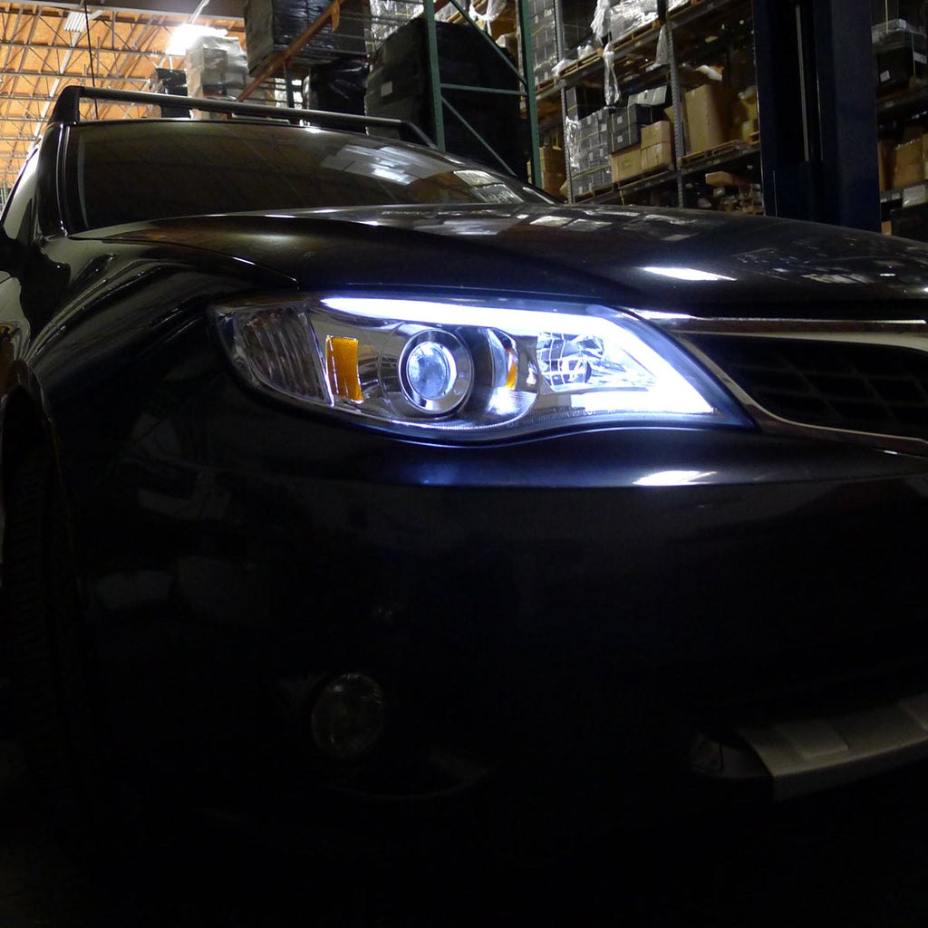 2008-2014 Subaru Impreza WRX/ 2008-2011 Outback Sport LED Bar Projector Headlights (Chrome Housing/Clear Lens)