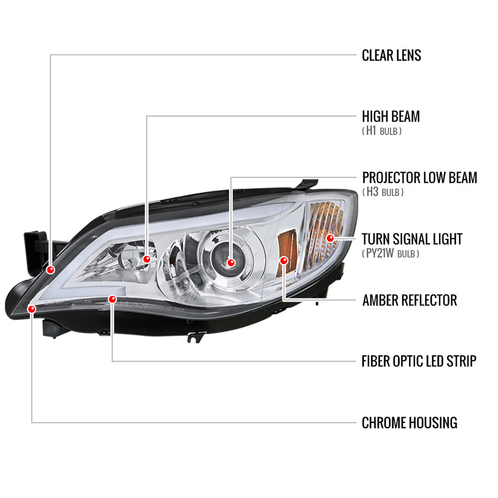 2008-2014 Subaru Impreza WRX/ 2008-2011 Outback Sport LED Bar Projector Headlights (Chrome Housing/Clear Lens)