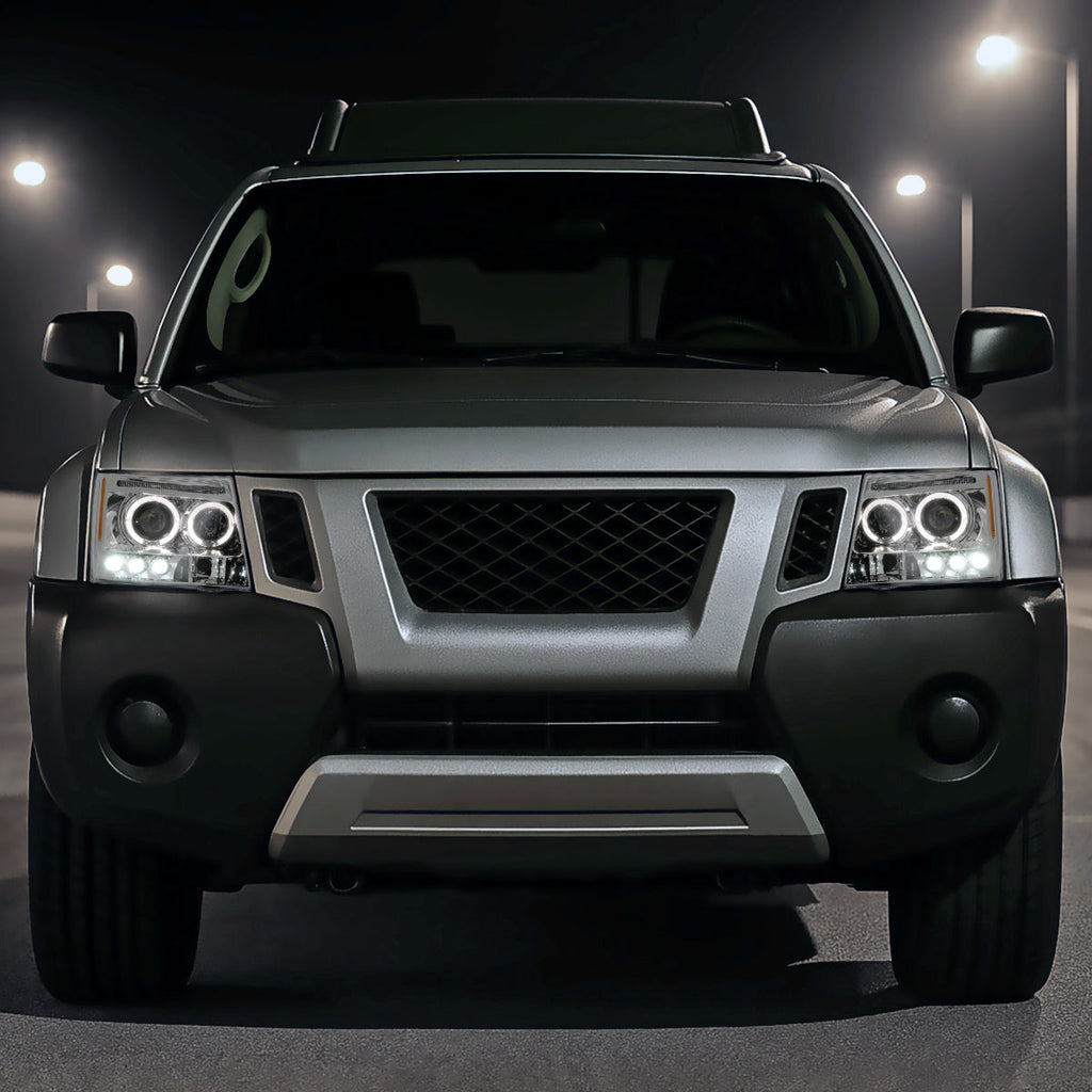 2005-2015 Nissan Xterra Dual Halo Projector Headlights (Chrome Housing/Clear Lens)
