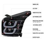 2015-2020 GMC Yukon/Yukon XL LED U-Bar Projector Headlights w/ LED Turn Signal Lights (Glossy Black Housing/Smoked Lens)