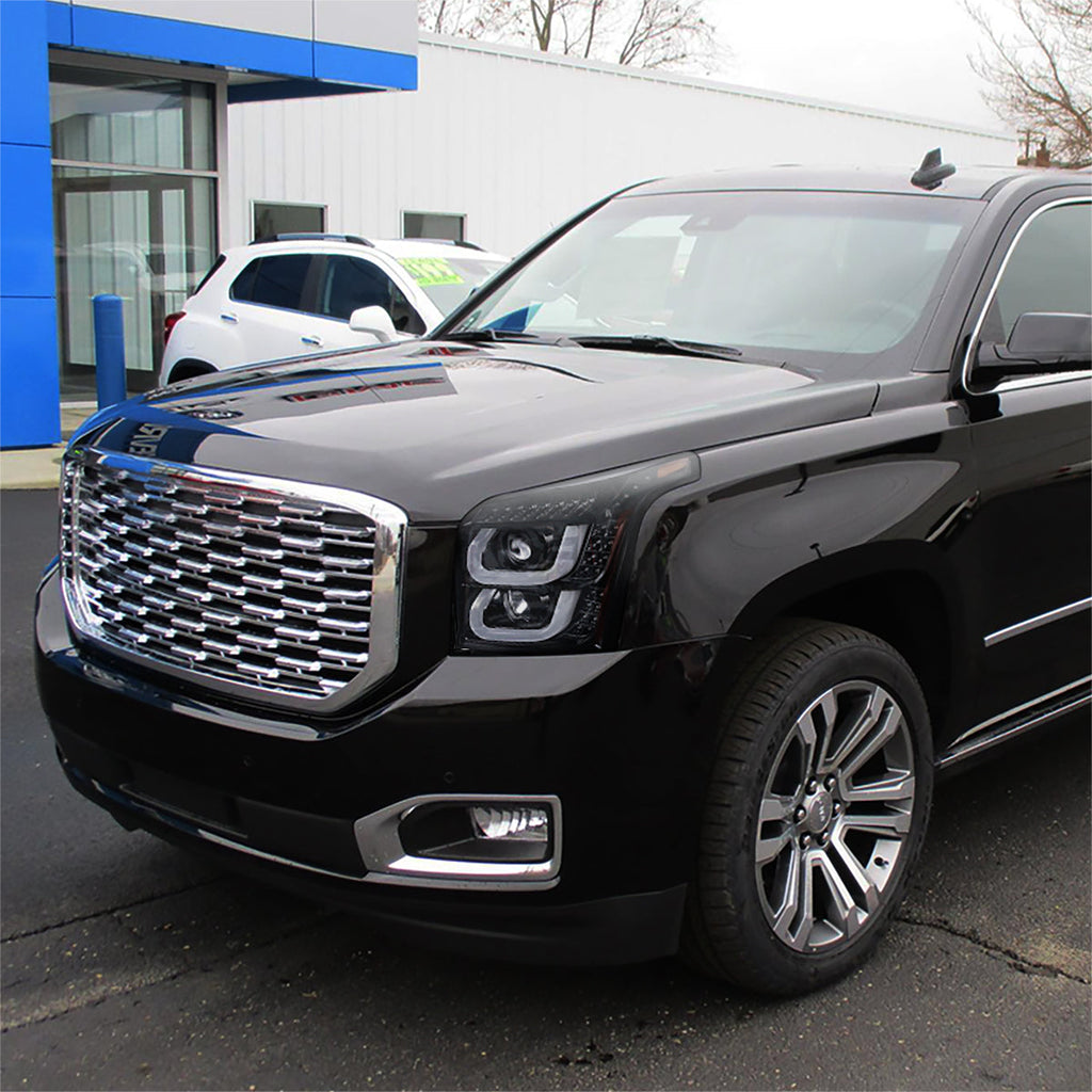 2015-2020 GMC Yukon/Yukon XL LED U-Bar Projector Headlights w/ LED Turn Signal Lights (Glossy Black Housing/Smoked Lens)