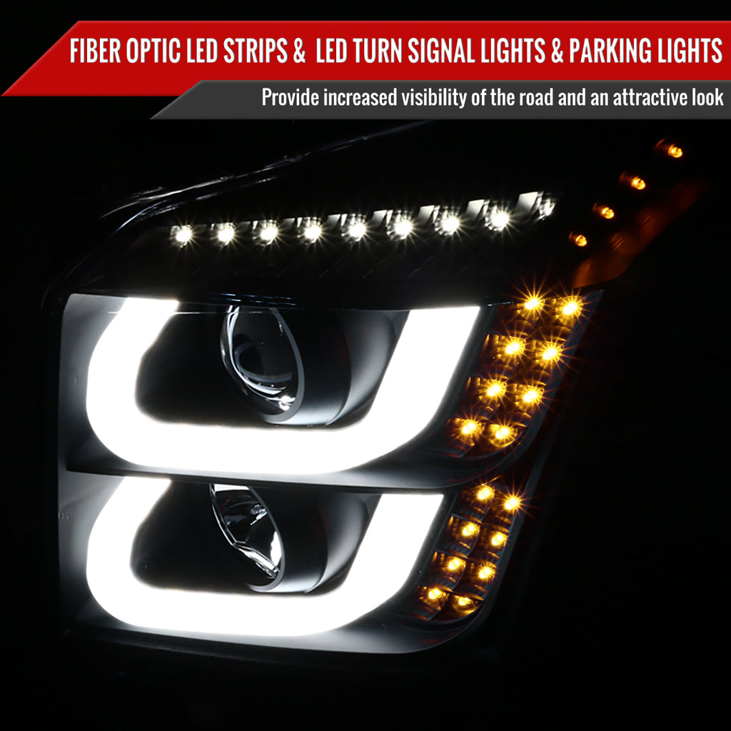 2015-2020 GMC Yukon/Yukon XL LED U-Bar Projector Headlights w/ LED Turn Signal Lights (Matte Black Housing/Clear Lens)
